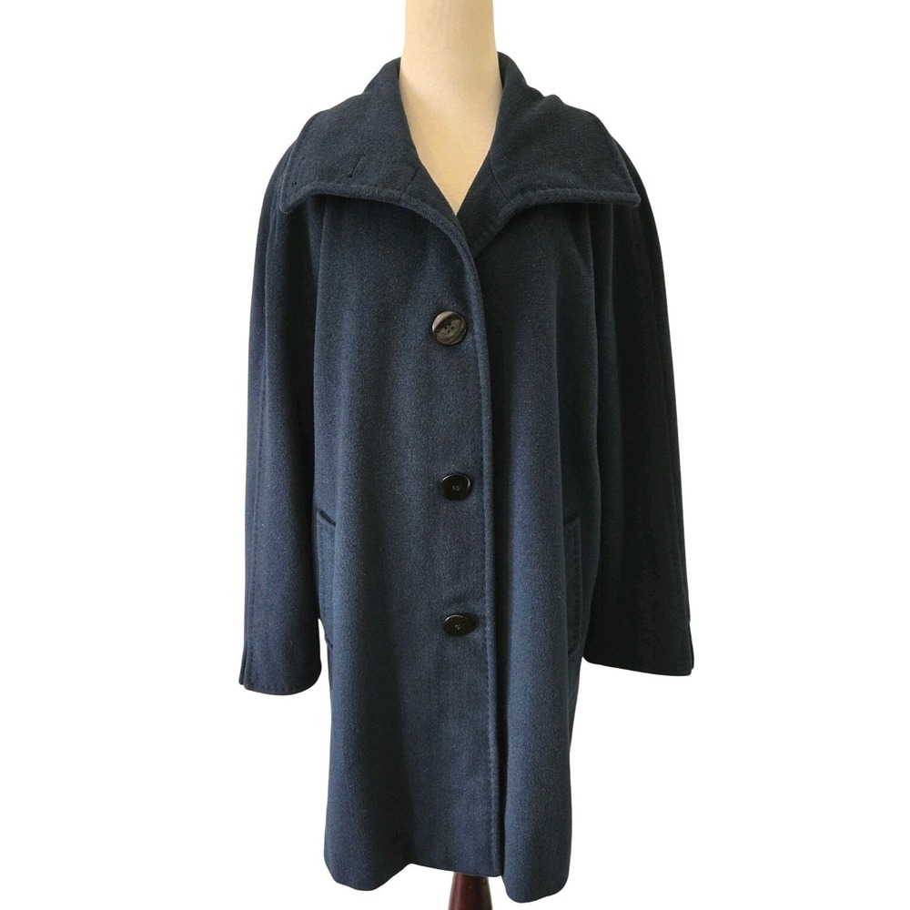 ELLEN TRACY Womens Blue Soft Wool Angora A-Line Car Pea Coat 3 Buttons Front 12